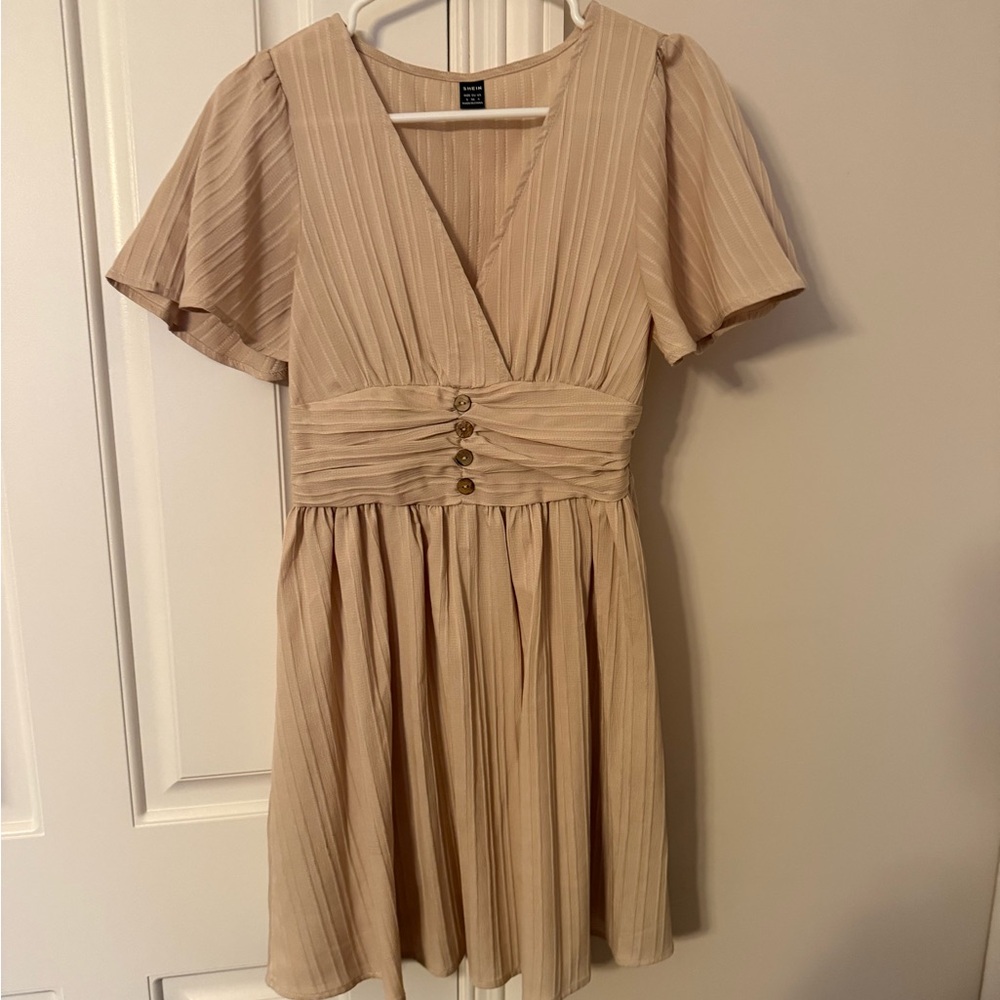 SHEIN Tan Mini Dress with Button Accents